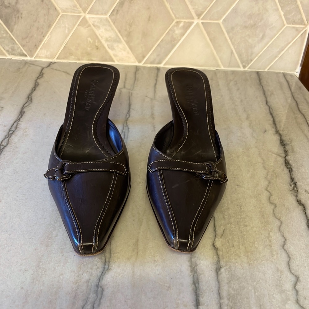 Cole Haan brown kitten heel mules